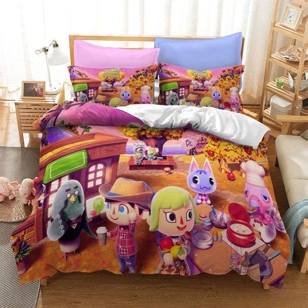 Druk 3D Zwierzę KreskóWka Animal Crossing Gra PośCiel PodwóJna Pojedyncza KróLewska Poszwa Na KołDrę KołDra Poszewka ChłOpcy DziewczęTa DorośLi Sypialnia 70X133Cm 2Pcs-image