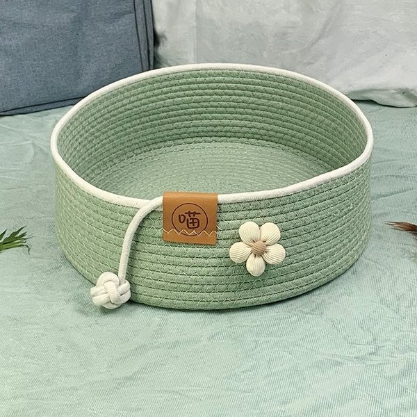 Nido Para Gatos Para Todas Las Estaciones Nido De RatáN Para Gatos Colchoneta Para Dormir Para Gatitos Y Perros Cama Segura De Verano Tejida Para Mascotas L-image