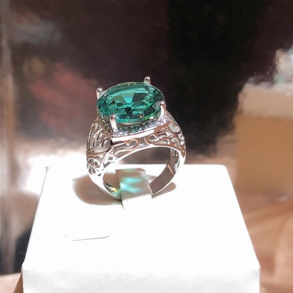 Anillo De Gema Topacio Verde Incrustado Zirconia Anillo De Flor Retro No. 10-image