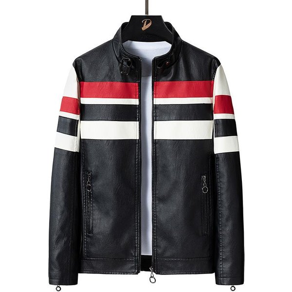 Chaqueta De Cuero Con Empalmes Para Hombre Chaqueta Para Hombre Chaqueta De Pu Ropa De Motocicleta Chaqueta De Cuero Para Hombre Corte Ajustado M Black-image