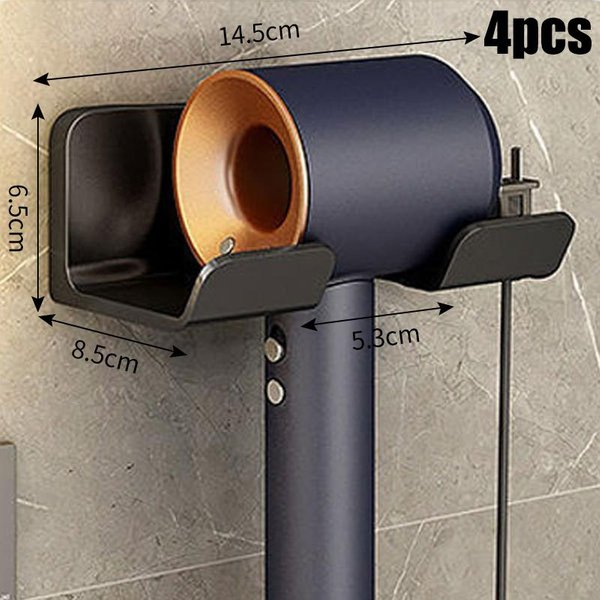 Estante De Almacenamiento Para Secador De Pelo Montado En La Pared Sin Perforaciones Estante De Almacenamiento Y ColocacióN Para Secador De Pelo De BañO Estante De Almacenamiento Multifuncional Black-image