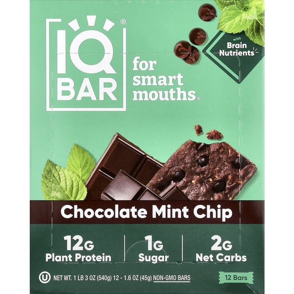 Iqbar, Barra De ProteíNa Vegetal, Chocolate Menta Con Chips, 12 Barras, 45G (1.6 Onzas) Cada-image