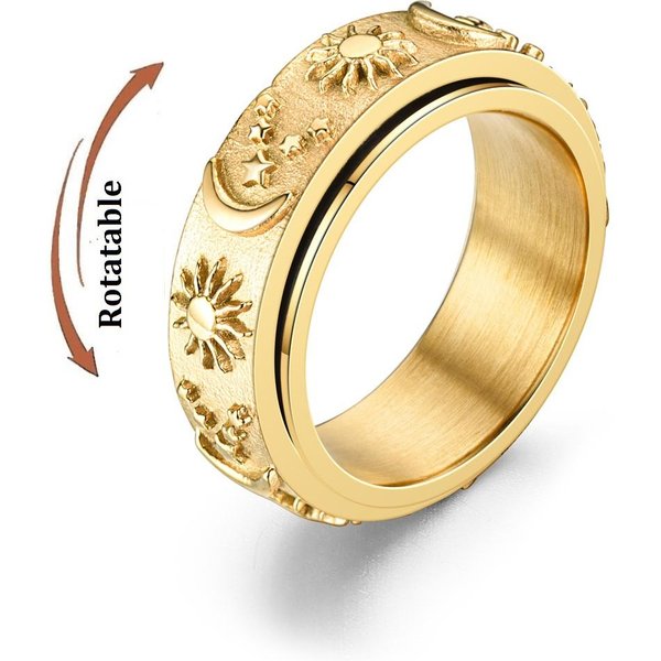Anillo Giratorio Para La Ansiedad Relajante Con Estrella Y Luna Para Mujer Acero Inoxidable Gira Libremente Anillos Fidget Spinner JoyeríA Bohemia 9-image