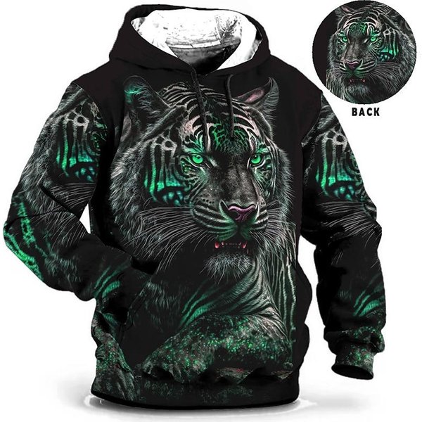 MęSka Bluza Z Kapturem 3D Tiger Printed Loose Designer Bluzy Wiosna Jesień DłUgie RęKawy Pullover 4XL Oversized Harajuku Y2K Odzież L Gray-image