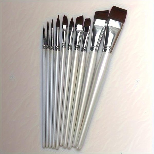 Set De 10 Pinceles Profesionales Para Pintura Facial Para Maquillaje De Escenario - Cerdas De Nylon, Puntas De PéTalo Y CúPula Gray-image