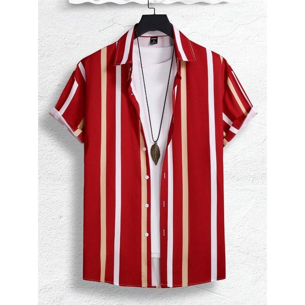 Camisas De Hombre Con Estampado De PatróN De Rayas Coloridas DiseñO Camisas De Manga Corta Moda BotóN Tops De Manga Corta L Gray-image