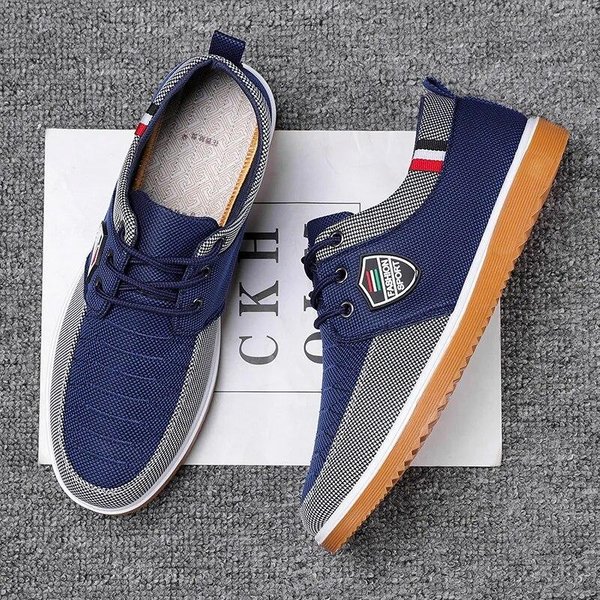 Nowe MęSkie Buty PłóCienne Siatkowe OddychająCe Trampki Lekkie Buty Wulkanizowane Klasyczne Modne Sznurowane Buty MęSkie 46 Blue-image