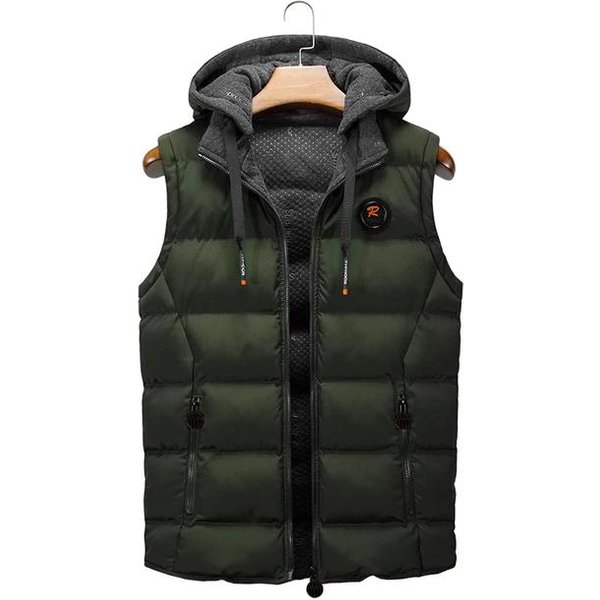 Kamizelka MęSka Zimowa Kamizelka Puchowa Kamizelka Codzienna MęSka Kurtka Bez RęKawóW Codzienna CiepłA MęSka Kamizelka PłAszcz Czapka Odpinany Nowy Styl 2XL Black-image