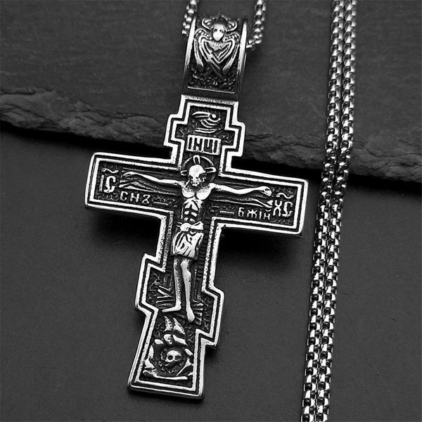 Ikona PrawosłAwna Krzyż Statua Krucyfiks Wisiorek Naszyjnik Dla Kobiet MężCzyzn Stal Nierdzewna Kolor Srebrny MęSki ŁAńCuszek Naszyjniki BiżUteria-image