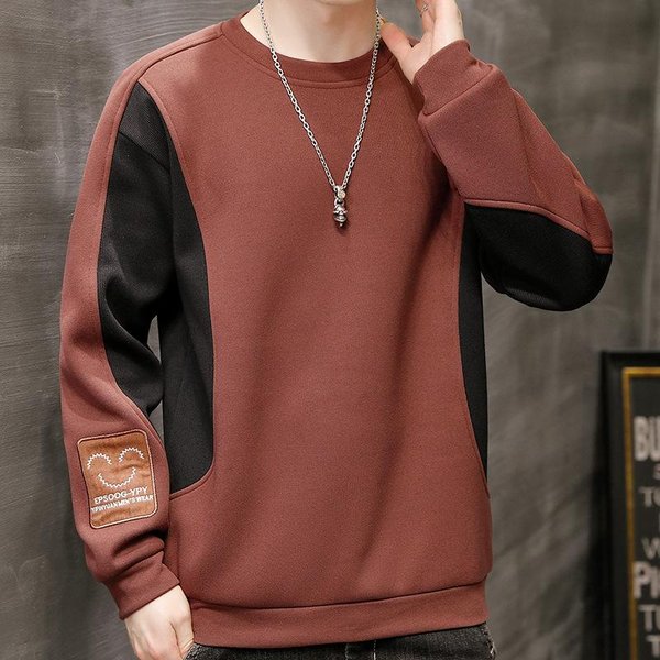Camiseta De Manga Larga Para Hombre Tendencia Holgada Retro Camisa Base Primavera Y OtoñO Nueva Bordada Cara Sonriente Cuello Redondo Sudadera Camisa De Hombre 5XL-image