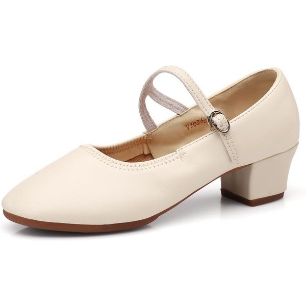 Zapatos De Baile Para Mujer Y NiñA, Para SalóN Latino, Salsa Moderna, Zapatos De PráCtica De Baile, Punta Cerrada, Suela De Goma Suave. 39 Beige-image
