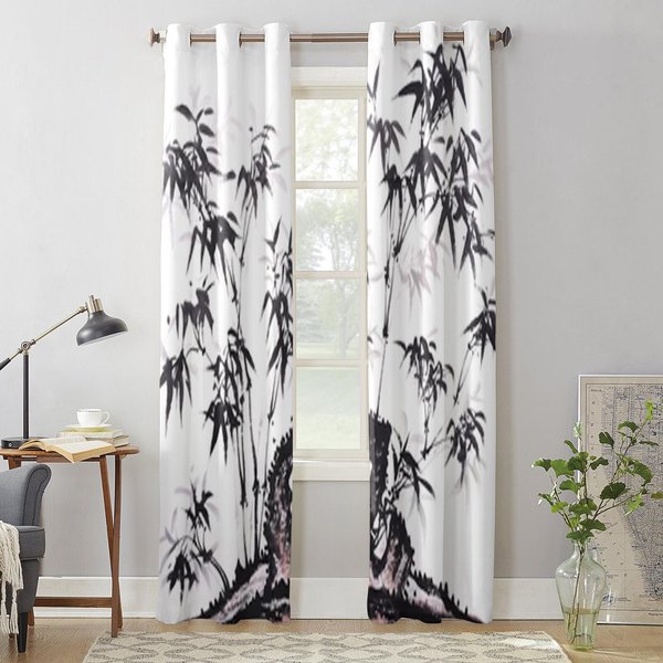 Cortinas De Ventana De Bambú Para Pintura Tradicional China Para Sala De Estar Dormitorio Cortinas De Cocina Modernas De Lujo Cortinas De Tela 135W X 60H(Cm) X1 White-image