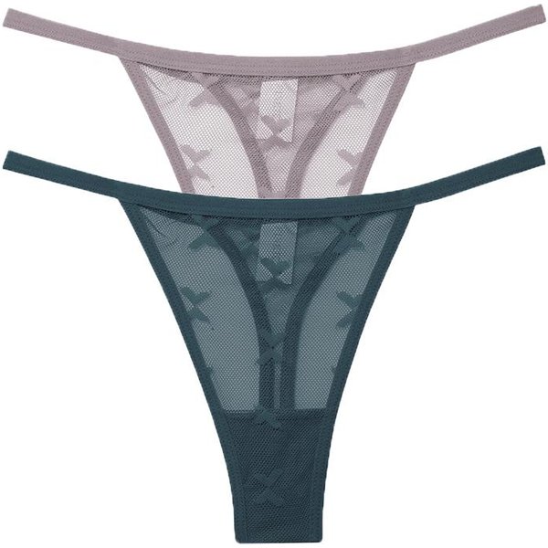 2 Sztuk/Zestaw Mesh Przezroczyste Stringi Damskie Majtki Bielizna Damska Bezszwowe Stringi Kobiece Kalesony Bielizna Intymna S-XL M Gray-image
