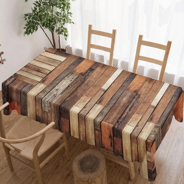 Mantel Rectangular De Tabla De Madera RúStica Para DecoracióN De Mesa Fiesta NavideñA Mantel Impermeable Reutilizable Para Mesa Cocina Comedor 140X180Cm-image