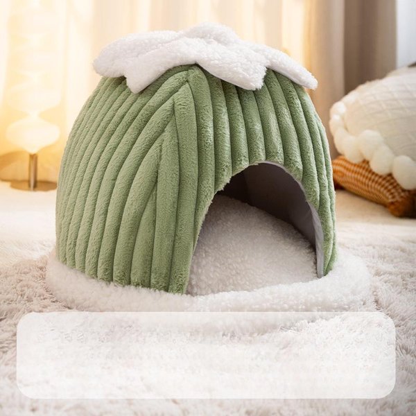OtoñO E Invierno Gato Iglú ÁRtico Nido Para Gato CáLido Y Engrosado Nido De Calabaza Perro Cerrado A Prueba De Viento Casa Para Mascotas S: 35 * 35 * 32Cm Beige-image