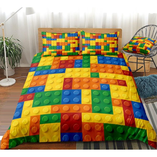 Funda De Cama 3D Para NiñO Colores Ladrillos Juego Ropa De Cama Funda NóRdica ColeccióN SáBana De Cama De Moda Juegos De Funda NóRdica 2/3 Piezas ColeccióN De Ropa De Cama EU Single(135X200Cm) Yellow-image