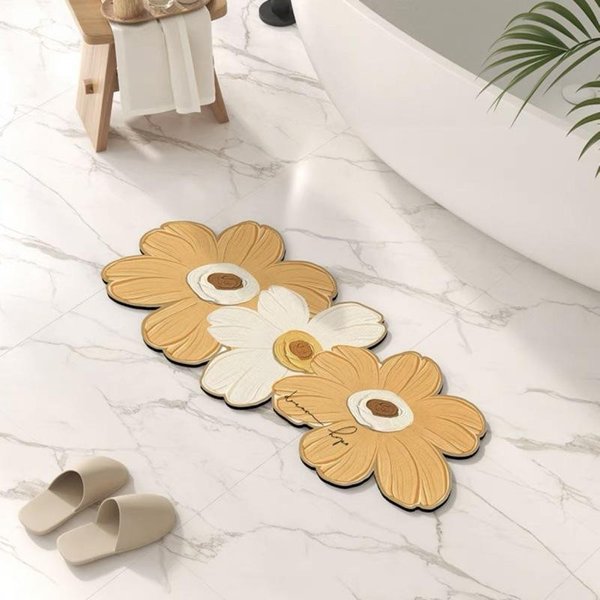 Alfombra De Flores Para BañO Alfombra De Pies Para Inodoro SúPer Absorbente Alfombra Suave De Barro Diatomeo Antideslizante De Secado RáPido 60 * 90Cm (-image