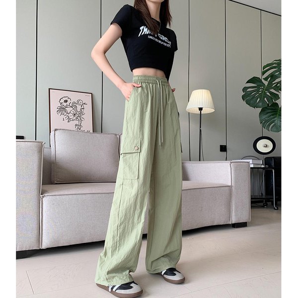 Pantalones De Trabajo Verdes Para Mujer En OtoñO Nuevos De Cintura Alta Pierna Ancha Sueltos Casuales Ajustados Secado RáPido Pantalones Deportivos XL Gray-image