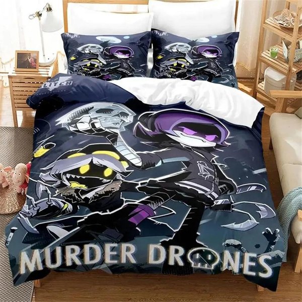 Juego De Cama Murder Drones ImpresióN 3D NiñOs NiñAs TamañO Twin Queen Full Funda NóRdica Funda De Almohada Cama Adulto Moda Textil Para El Hogar AU Single140X210Cm Gray-image