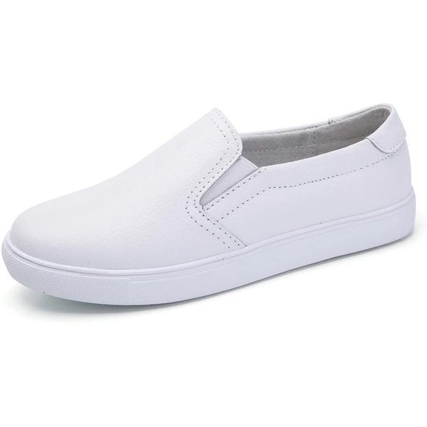 Zapatos De Mujer De Cuero Genuino De Primavera Talla Grande Planos Casuales Y VersáTiles Zapatos Individuales, Zapatos Blancos De Estudiante Mocasines De Mujer Suaves Y CóModos 35 White-image