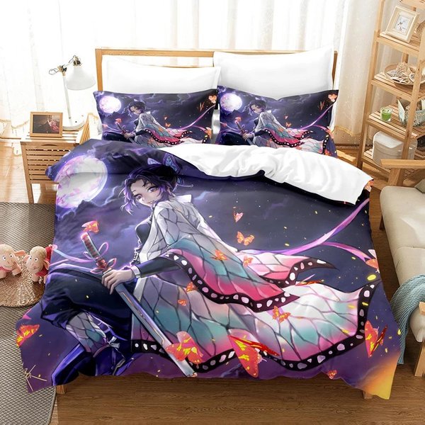Juegos De Cama Kochou Shinobu Anime Demon Slayer EdredóN Cubrecama Funda NóRdica Funda De Almohada Individual Doble Queen King Adolescentes Regalos EU Single 135X200Cm-image