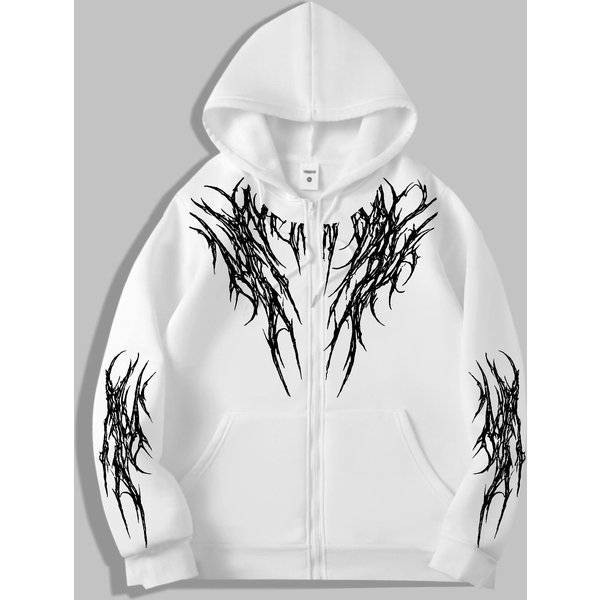 MęSkie Bluzy Z Kapturem W Stylu Gotyckim Casualowe Z DłUgim RęKawem MęSkie Bluzy Rozpinane Z Zamkiem BłYskawicznym Bluzy Z DłUgim RęKawem Y2K Bluza WkłAdana XXL White-image