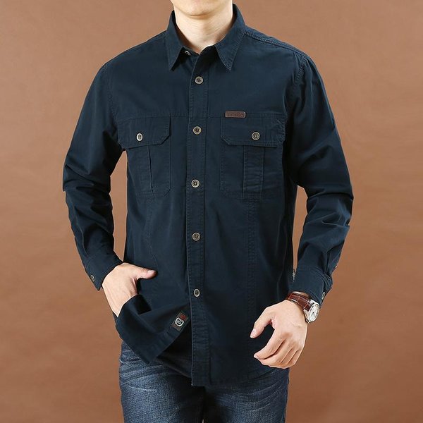 Camisa Casual Holgada De Manga Larga Para Hombre OtoñO Nueva Talla Grande AlgodóN Puro Color SóLido Camisa Para Personas De Mediana Edad Y JóVenes 6XL Black-image