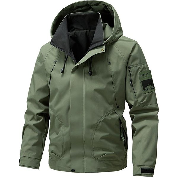 Wodoodporna Kurtka MęSka Outdoorowa Softshell Zapinana Na Zamek Z Kapturem WiatróWka Kurtki Turystyczne Kempingowe Lekkie Kurtki Wiosenno-Jesienne 5XL Zielony-image