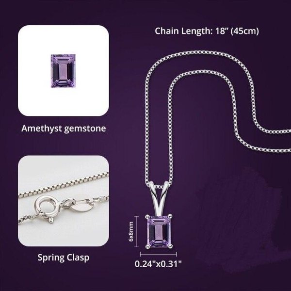 Colgante De Topacio Brillante De Plata De Ley 925 100% 6 *8Mm Collares Con Colgantes De Piedra Amatista Para Mujer JoyeríA Fina Nupcial-image