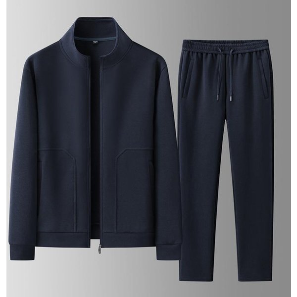 MęSki Wiosenno-Jesienny Zestaw Casual OddychająCy MęSki Outdoorowy Casualowy Sportowy Dres Bluza Spodnie MęSki Dres Kurtka+Spodnie Garnitur 2XL Kolor Granatowy-image
