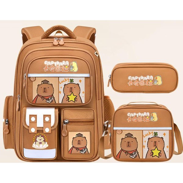 Mochilas Escolares De Capibara Para NiñOs NiñAs Mochila Escolar Primaria Set De Mochilas Escolares De Dibujos Animados Mochila Para NiñOs Lindas Bolsas Para Libros Infantiles Beige-image