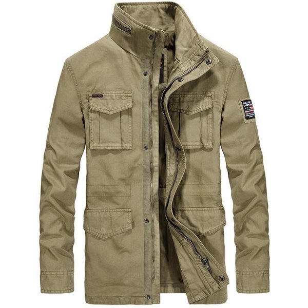 Kurtka MęSka Na Jesień Nowa Z Czystej BawełNy śRedniej DłUgośCi DużY Rozmiar Wiatroszczelna, Swobodna Kurtka MyśLiwska 2XL Beige-image