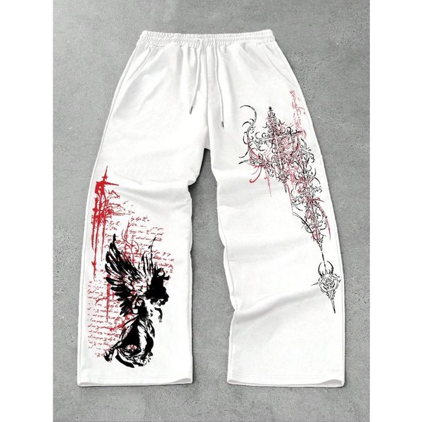 Gotyckie Punkowe Vintage Streetwear Damskie MęSkie Spodnie DłUgie Proste Szerokie Nogawki Joggers LuźNe Jesień Zima M-image
