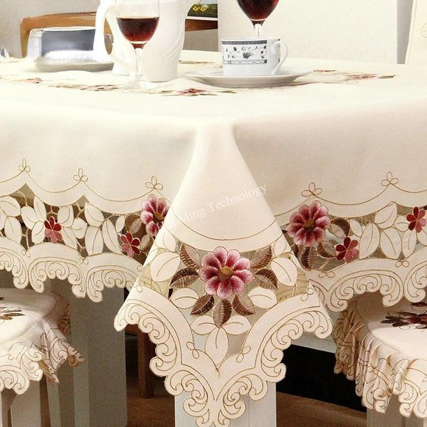 Mantel Funda De Mesa Encaje JardíN Europeo Elegante Bordado Mantel De Comedor Flor PeoníA Funda De Silla Boda Cubierta Antipolvo 130X130Cm-image