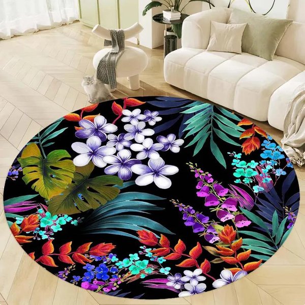OkrąGłY Dywan Boho Z Kwiatowym Wzorem – Nowoczesny WzóR Ogrodowy Mata AntypośLizgowa Do Salonu, Przy ŁóżKu Lub Przedpokoju Diameter 100Cm(39In)-image