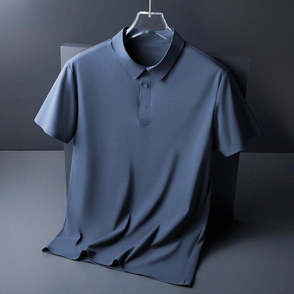 Camiseta Polo De Verano Para Hombre De Seda Helada Sin Costuras - Alta Elasticidad, Sin Planchar, Manga Corta Con Cuello M (90-115 Lbs) Black-image