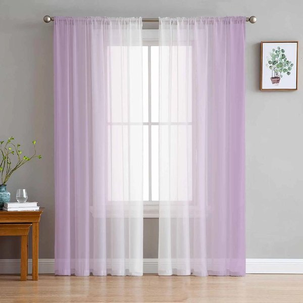Fioletowo-BiałE Gradientowe PrześWitująCe ZasłOny Do Dekoracji Salonu, ZasłOny Okienne Do Kuchni, Tiulowe Woalowe Organzowe ZasłOny W135 X H115Cm X1&Rod Pocket-image