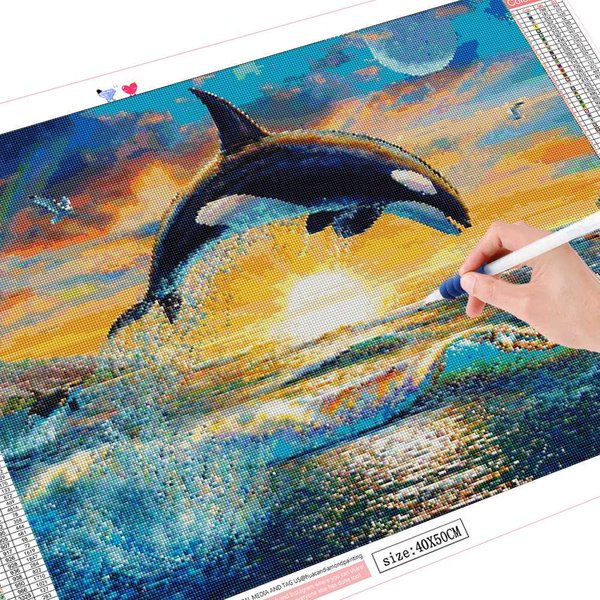 Pintura De Diamantes DelfíN Imagen PedreríA Diamante Redondo Completo Mosaico Atardecer Bordado De Diamantes 20X30-image