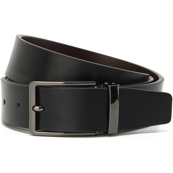 CinturóN De Hombre Con Hebilla De Pinza Piel De Vaca Genuina Coreano De Negocios Y Casual CinturóN De Piel De Vaca De Segunda Capa CinturóN De Hombre 110-130CM Black-image