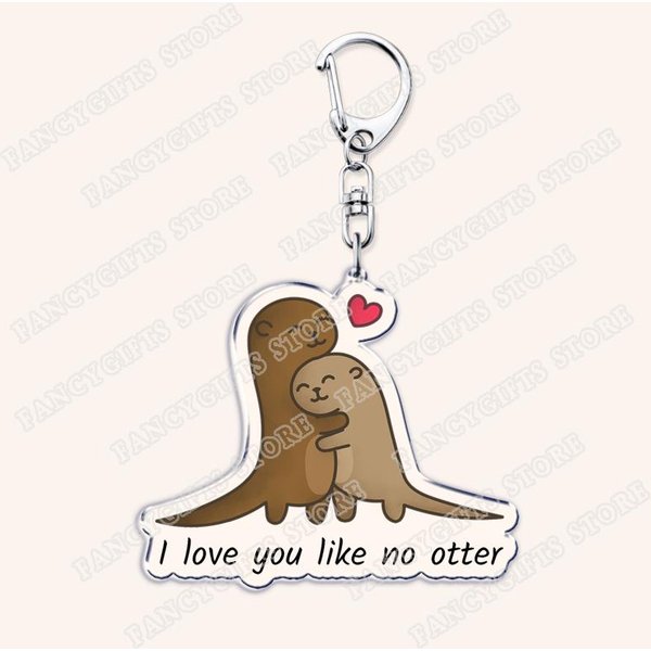 Llaveros De Animales Con Juegos De Palabras De Amor Lindos Para Accesorios Llaveros Divertidos De CorazóN De Pareja Lontra Abrazada JoyeríA Fans Amigos Regalos Del DíA De San ValentíN Brown-image