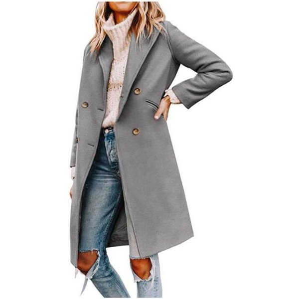 Jesienno-Zimowy WełNiany PłAszcz Damski, PłAszcz Nizi, Styl Bardzo DłUgi 3XL Gray-image