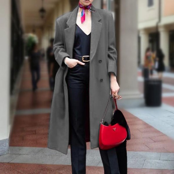 Abrigo De Lana Para Mujer OtoñO E Invierno Abrigo Nizi Casual Largo JaponéS Y Coreano XL Gray-image