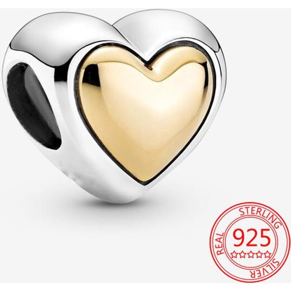 AutéNtica Plata De Ley 925 CúPula CorazóN Dorado Colgante Charm Ajuste Pulsera Original De Moda De 3 Mm Diy JoyeríA De Cuentas Regalo Para Hacer Beige-image