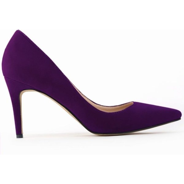 Nowe Damskie CzółEnka 8Cm Zamszowe Szpiczaste Noski Wysokie Obcasy Buty Modne Biuro Szpilki Impreza Wesele Buty Damskie Wygodne Damskie Obcasy 42 Fioletowy-image