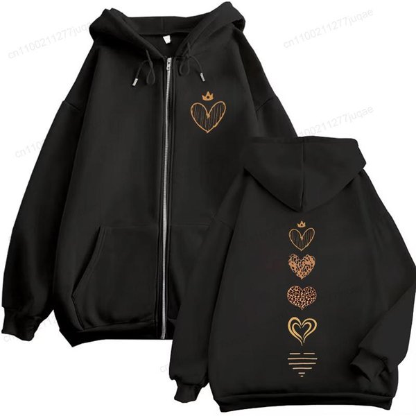 Bluzy Z Kapturem Zapinane Na Zamek Z Nadrukiem Serca Panterki Damskie Jesienne Bluzy Z Kapturem Damskie Bluzy Z DłUgim RęKawem Damskie 3XL-image