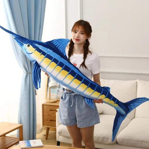 140Cm Ogromna Symulacja TuńCzyk BłęKitnopłEtwy Pluszowe Zabawki Wypchane MięKkie BłęKitny Marlin Makaira Mazara Pluszowa Poduszka Zabawki Rybne Kreatywna Dekoracja 100Cm-image