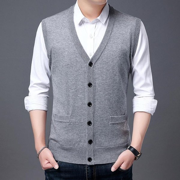 Chaleco De Punto Sin Mangas Para Hombre De Primavera Y OtoñO, CáRdigan Suelto Para Mediana Edad, Conjunto Para Hombre, Camiseta Interior XL White-image