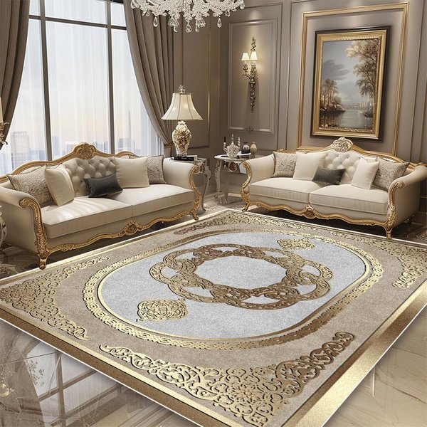 Alfombra De Lujo Estilo Europeo Sala De Estar DecoracióN Marco Dorado ÁRea De Sofá Alfombras Grandes SalóN Mesas De Centro Alfombras De Piso Antideslizantes 60*90Cm Gray-image