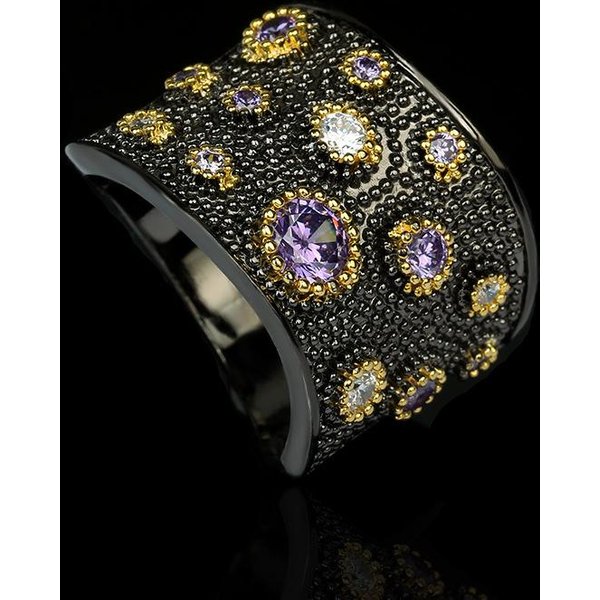 Anillo De Dedo De Diamante De Moda Retro JoyeríA Diamante Colorido Oro Negro Anillo Bicolor No. 10-image