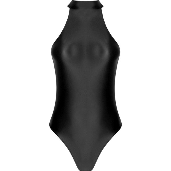 Body Brillante Sin Mangas De Cuello Alto Con Cremallera Trasera Traje De BañO Leotardo M Negro-image